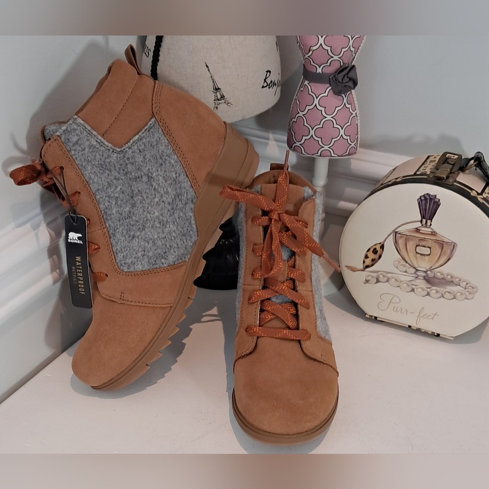 Sorel Evie Ankle Lace Boots Brown & Grey Sz 9.5M NWT
